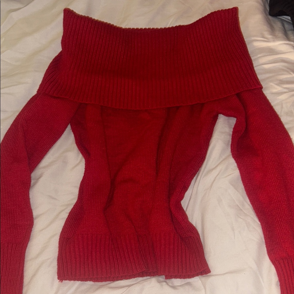 Refuge Scarlet Off-Shoulder Sweater